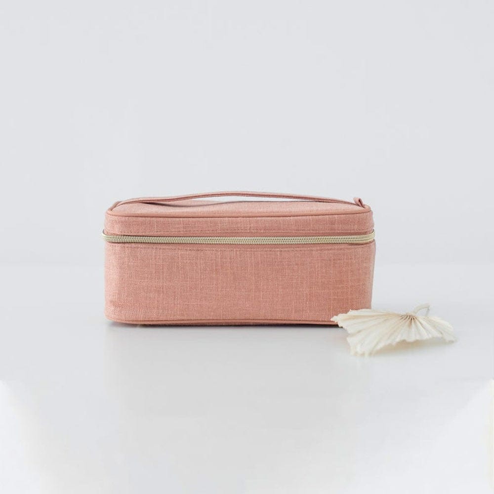 SoYoung Large Raw Linen Makeup Bag Beauty Poche - Muted Clay