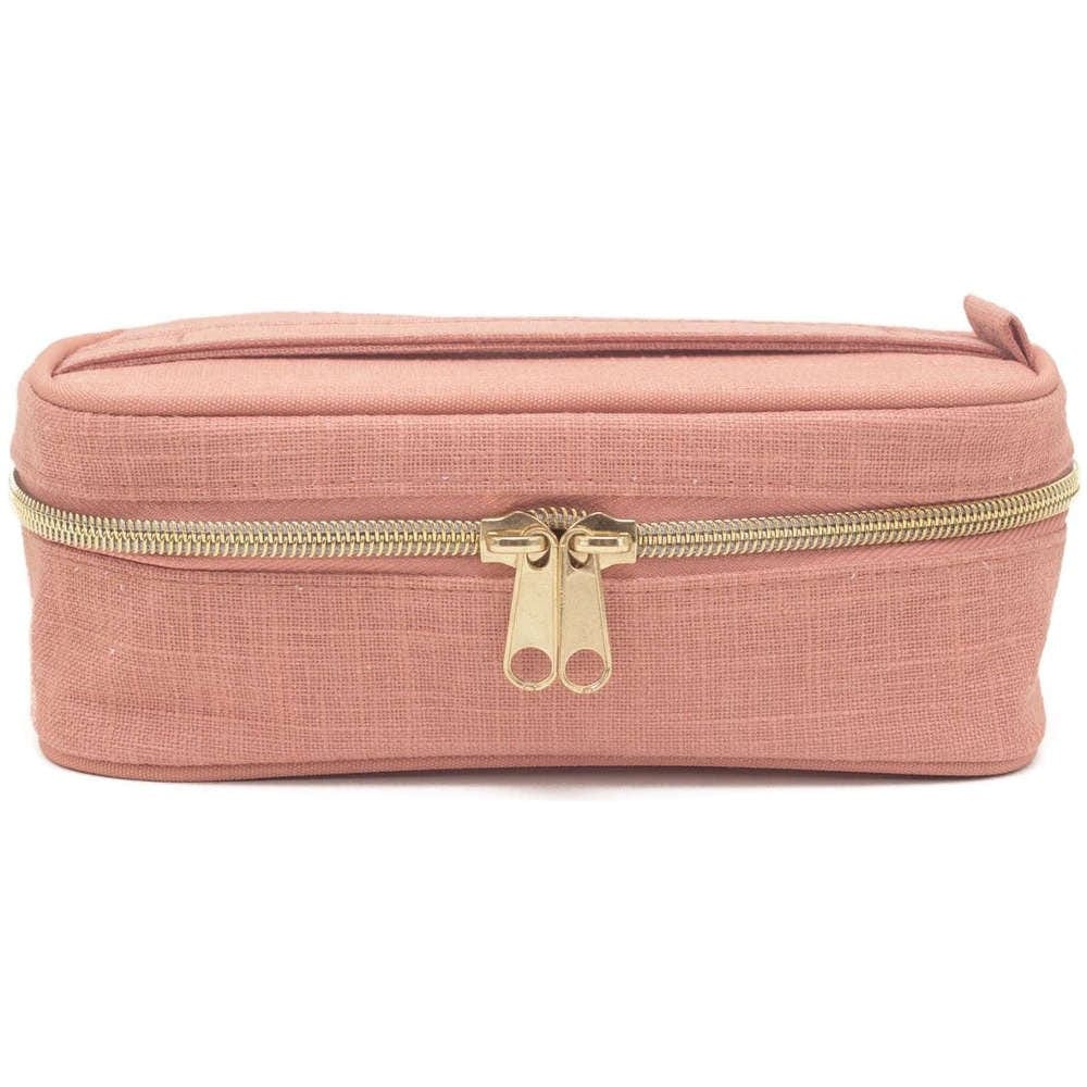 SoYoung Petite Raw Linen Makeup Bag Beauty Poche - Muted Clay