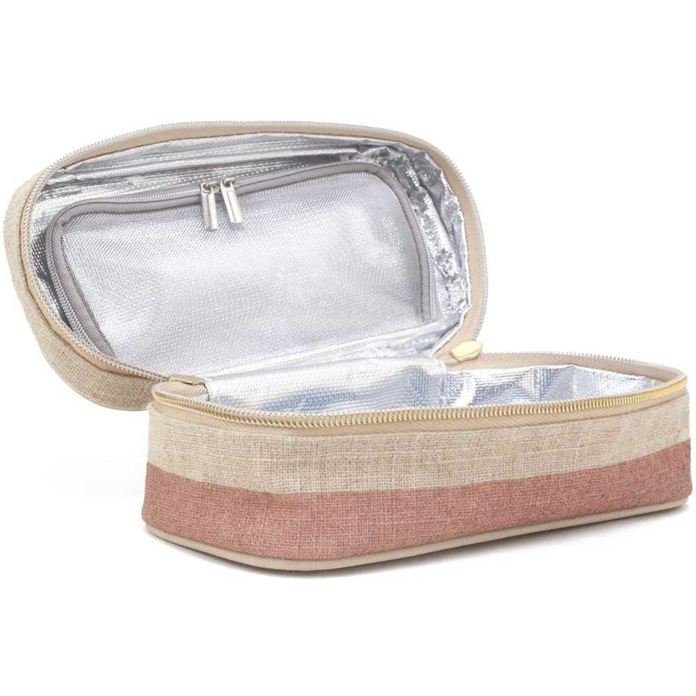 SoYoung Petite Raw Linen Makeup Bag Beauty Poche - Rose Gold Colour Block