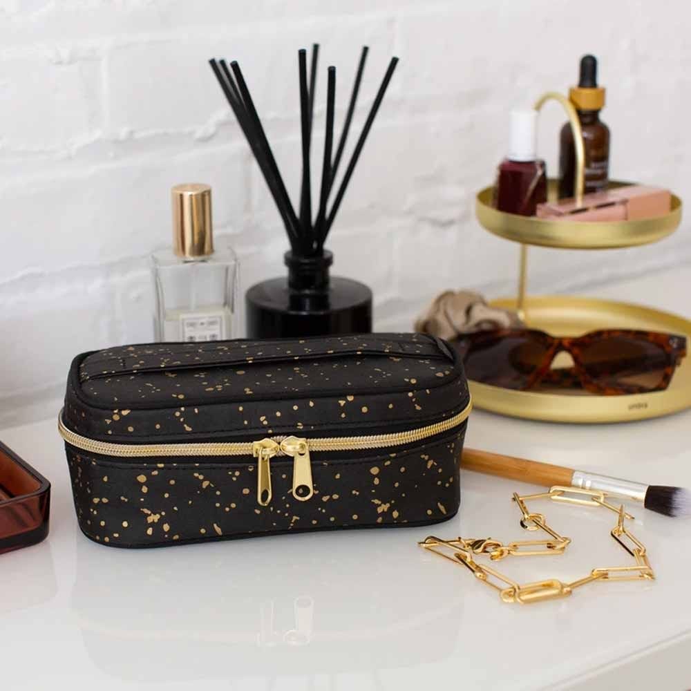 SoYoung Petite Washable Paper Makeup Bag Beauty Poche - Black & Gold Splatter