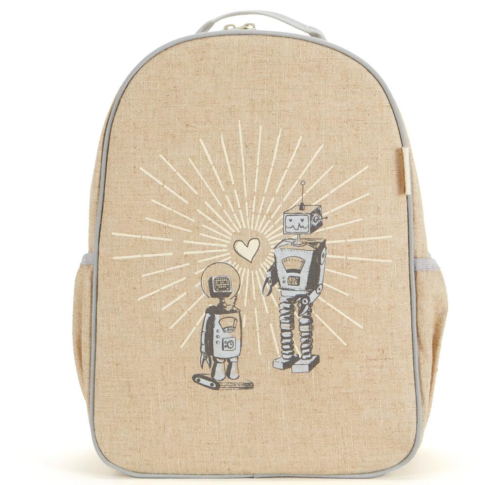 SoYoung Raw Linen Toddler Backpack - Robot Playdate